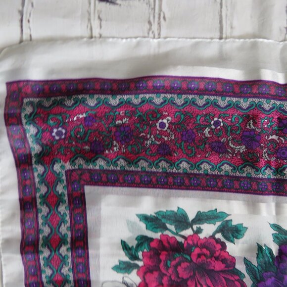Vintage Floral Long Scarf With Purple, Pink, Green & White - Picture 9 of 9